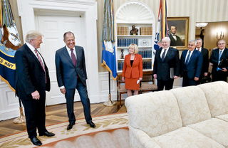 Much of the recent investigative reporting on President Trump involves what took place May 10 at this White House meeting with Russian officials, which was closed to American journalists. (Russian Foreign Ministry)